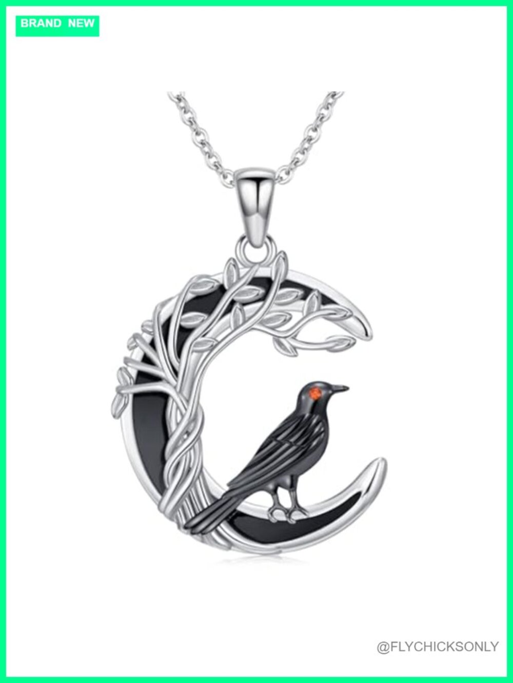 925 Sterling Silver Tree of Life Raven Pendant Necklace Gothic